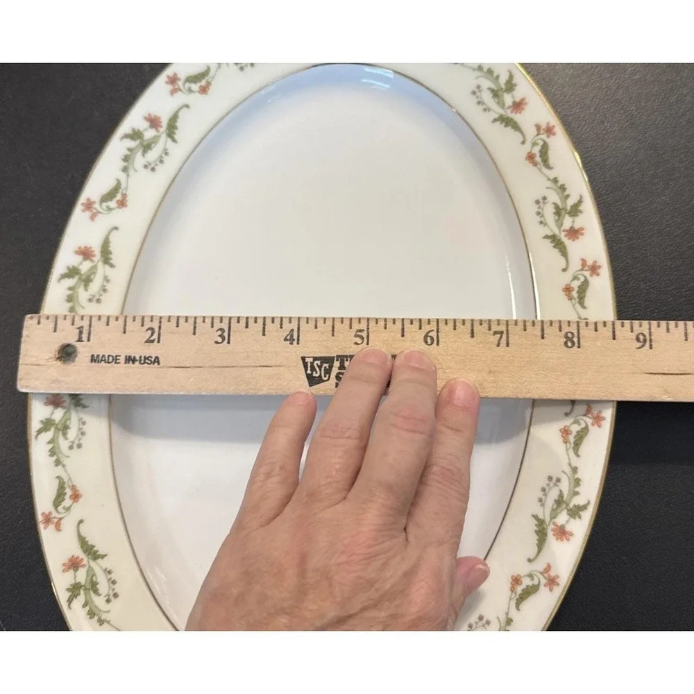 Heinrich Selb Bavaria Germany Gold Trim‎ Pink Flowers Oval Serving Platters 2